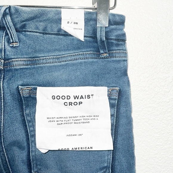 Good American Good Waist Stretchy Distressed Medium To Dark Wash Crop New Jeans - Picture 9 of 13